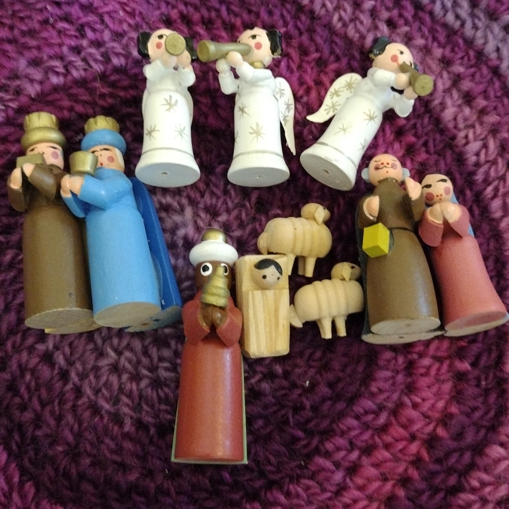 Handcrafted Wooden Holiday Figurine Set